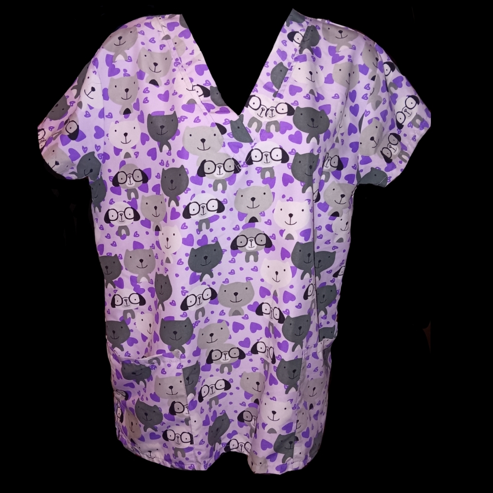 💵 Cats, Dogs, & Hearts Scrub Top by Cassandra O